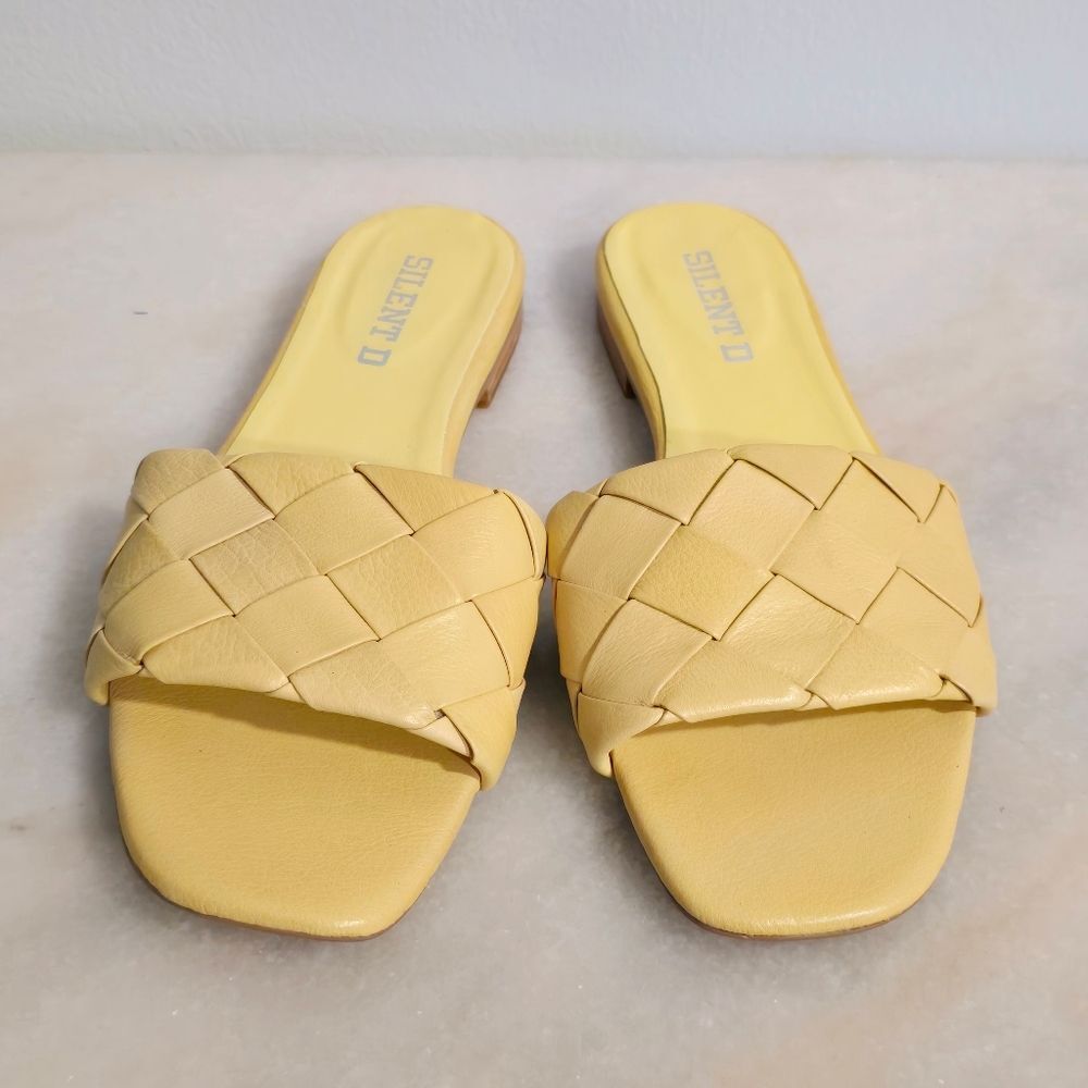 Silent D Anthropologie Ayda Yellow Leather Braided Slide Sandals US 9.5 EU41 NEW